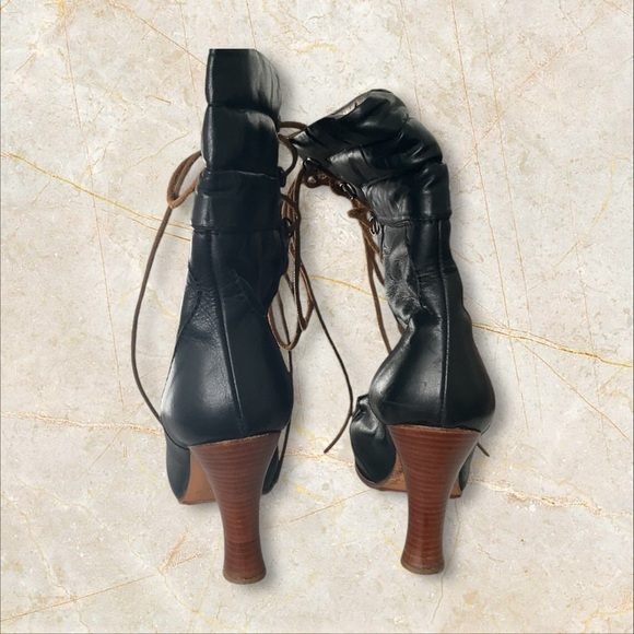 For all Mankind Ankle Boot Black Leather Lace Up Vintage Boho Goth Witchy SZ 38 - Picture 6 of 12